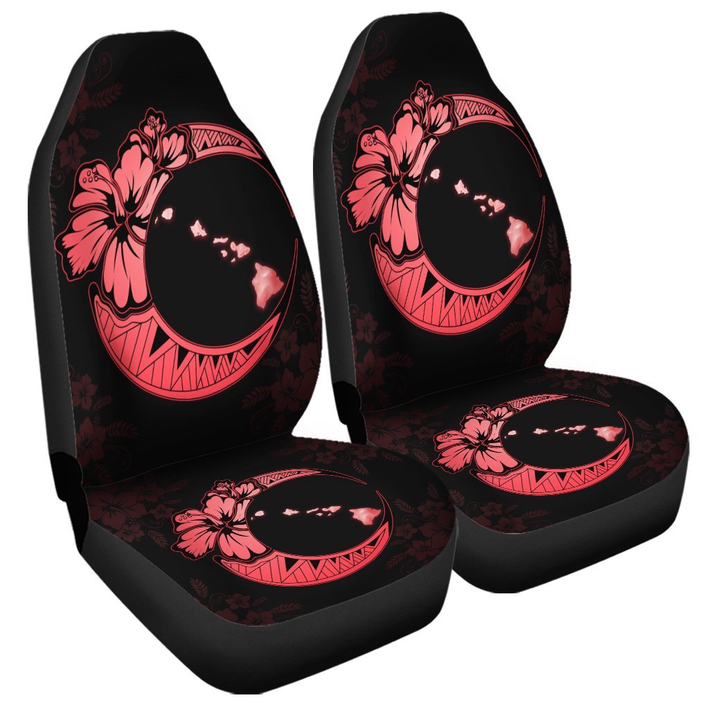 Hawaiian Map Hibiscus Turtle Polynesian Moon Car Seat Covers Red - AH Universal Fit Black - Polynesian Pride