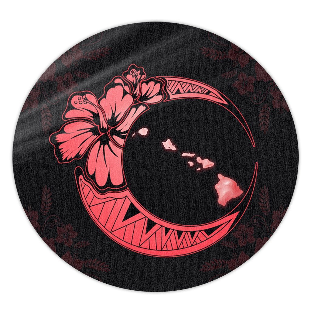 Hawaiian Map Hibiscus Turtle Polynesian Moon Round Carpet Red - AH Round Carpet Luxurious Plush - Polynesian Pride