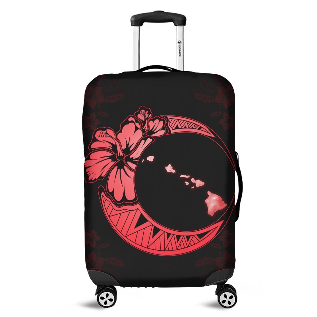 Hawaiian Map Hibiscus Turtle Polynesian Moon Luggage Covers Red - AH Black - Polynesian Pride