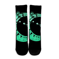 Hawaiian Map Hibiscus Turtle Polynesian Moon Crew Socks Turquoise - AH - Polynesian Pride