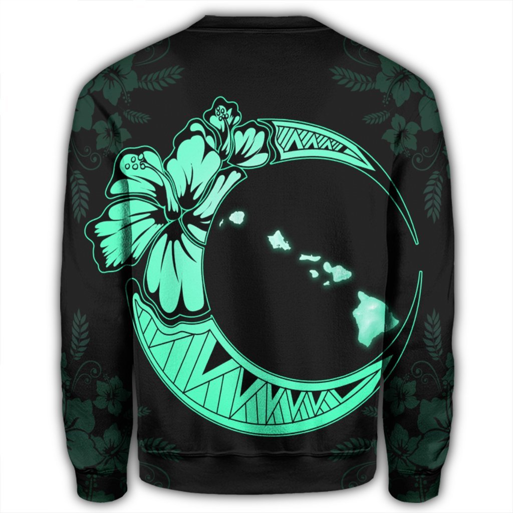 Hawaiian Map Hibiscus Turtle Polynesian Moon Sweatshirt Turquoise - AH - Polynesian Pride