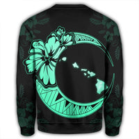 Hawaiian Map Hibiscus Turtle Polynesian Moon Sweatshirt Turquoise - AH - Polynesian Pride