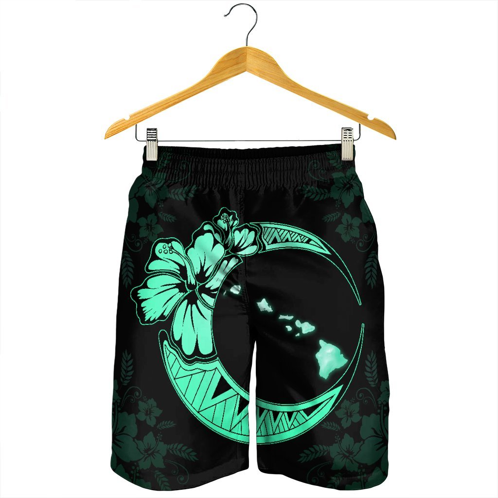 Hawaiian Map Hibiscus Turtle Polynesian Moon Men's Shorts Turquoise - AH - Polynesian Pride