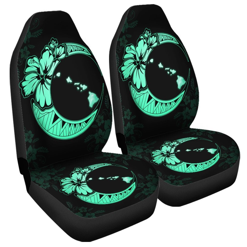 Hawaiian Map Hibiscus Turtle Polynesian Moon Car Seat Covers Turquoise - AH Universal Fit Black - Polynesian Pride