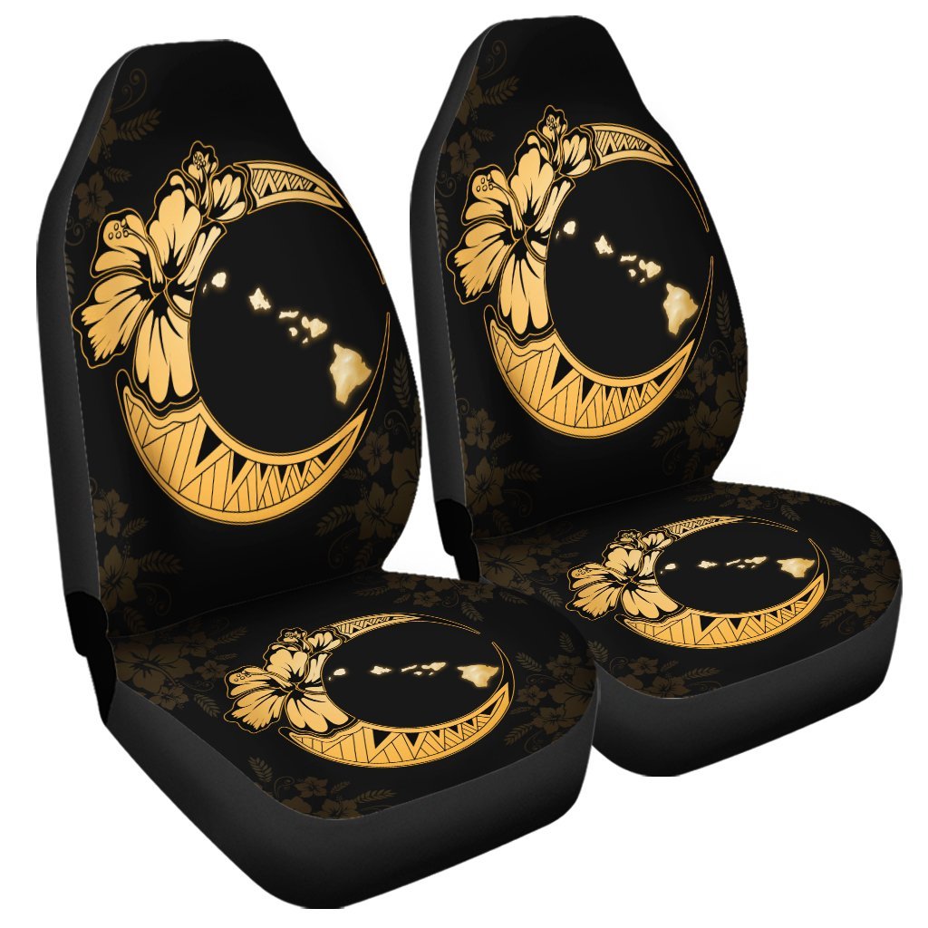 Hawaiian Map Hibiscus Turtle Polynesian Moon Car Seat Covers Yellow - AH Universal Fit Black - Polynesian Pride