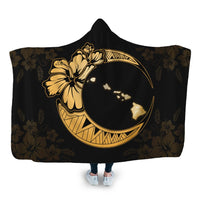Hawaiian Map Hibiscus Turtle Polynesian Moon Hooded Blanket Yellow - AH Hooded Blanket White - Polynesian Pride
