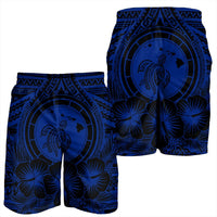 Hawaiian Map Honu Hibiscus Tropic Blue Polynesian Men's Shorts - AH - Polynesian Pride