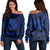 Hawaiian Map Honu Hibiscus Tropic Blue Polynesian Women's Off Shoulder Sweater - AH Black - Polynesian Pride