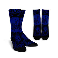 Hawaiian Map Honu Hibiscus Tropic Blue Polynesian Crew Socks - AH Crew Socks White - Polynesian Pride