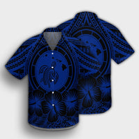 Hawaiian Map Honu Hibiscus Tropic Blue Polynesian Hawaiian Shirt - AH - Polynesian Pride