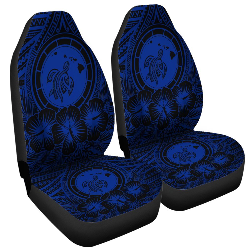 Hawaiian Map Honu Hibiscus Tropic Blue Polynesian Car Seat Covers - AH Universal Fit Black - Polynesian Pride