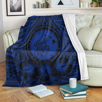 Hawaiian Map Honu Hibiscus Tropic Blue Polynesian Premium Blankets - AH White - Polynesian Pride