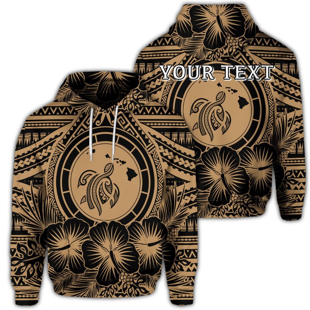 Custom Hawaiian Map Honu Hibiscus Tropic Gold Polynesian Hoodie Unisex Art - Polynesian Pride