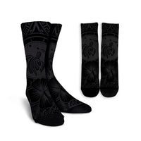 Hawaiian Map Honu Hibiscus Tropic Gray Polynesian Crew Socks - AH Crew Socks White - Polynesian Pride
