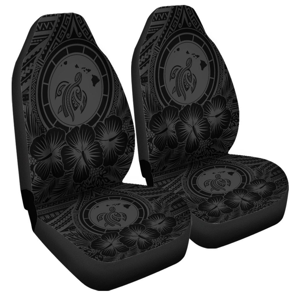 Hawaiian Map Honu Hibiscus Tropic Gray Polynesian Car Seat Covers - AH Universal Fit Black - Polynesian Pride