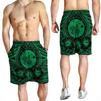 Hawaiian Map Honu Hibiscus Tropic Green Polynesian Men's Shorts - AH - Polynesian Pride
