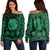 Hawaiian Map Honu Hibiscus Tropic Green Polynesian Women's Off Shoulder Sweater - AH Black - Polynesian Pride