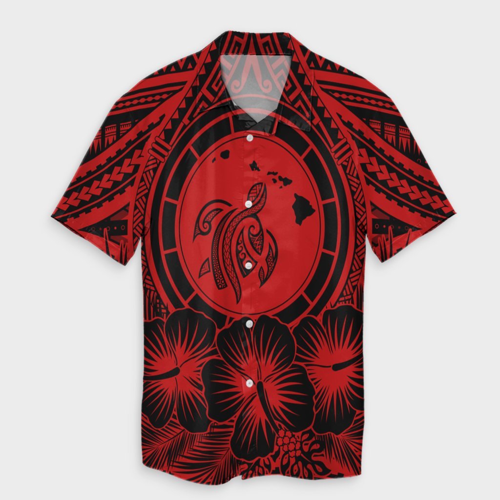 Hawaiian Map Honu Hibiscus Tropic Red Polynesian Hawaiian Shirt - AH Unisex Black - Polynesian Pride