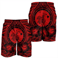 Hawaiian Map Honu Hibiscus Tropic Red Polynesian Men's Shorts - AH - Polynesian Pride