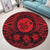 Hawaiian Map Honu Hibiscus Tropic Red Polynesian Round Carpet - AH - Polynesian Pride