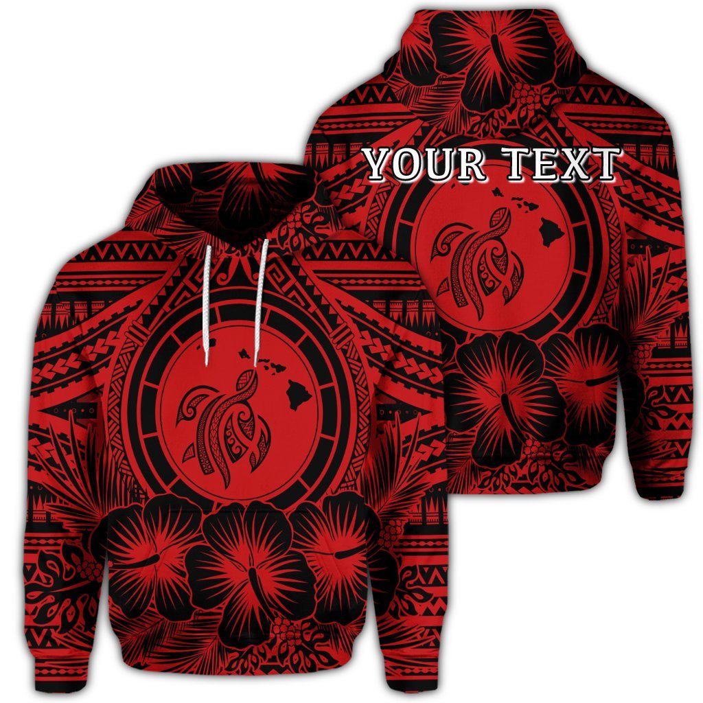 Custom Hawaiian Map Honu Hibiscus Tropic Red Polynesian Hoodie Unisex Art - Polynesian Pride