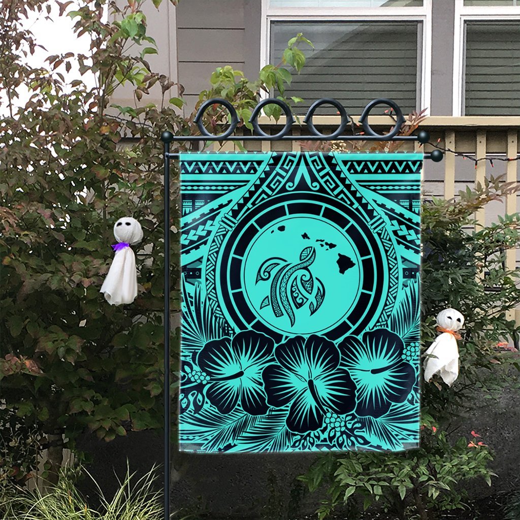 Hawaiian Map Honu Hibiscus Tropic Turquoise Polynesian Flag - AH - Polynesian Pride