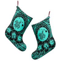 Hawaiian Map Honu Hibiscus Tropic Turquoise Polynesian Christmas Stocking - AH - Polynesian Pride
