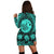 Hawaiian Map Honu Hibiscus Tropic Turquoise Polynesian Hoodie Dress - AH - Polynesian Pride