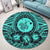 Hawaiian Map Honu Hibiscus Tropic Turquoise Polynesian Round Carpet - AH - Polynesian Pride