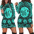 Hawaiian Map Honu Hibiscus Tropic Turquoise Polynesian Hoodie Dress - AH Black - Polynesian Pride