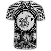 Hawaiian Map Honu Hibiscus Tropic White Polynesian T Shirt - Polynesian Pride