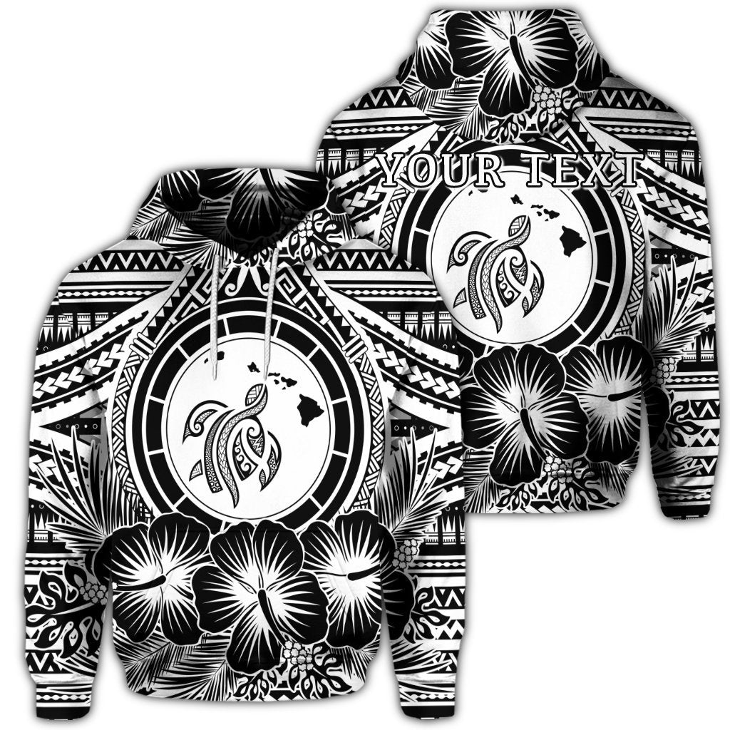 Custom Hawaiian Map Honu Hibiscus Tropic White Polynesian Hoodie Unisex Art - Polynesian Pride