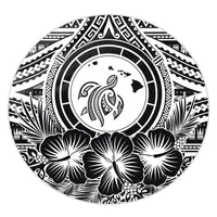 Hawaiian Map Honu Hibiscus Tropic White Polynesian Round Carpet - AH Round Carpet Luxurious Plush - Polynesian Pride