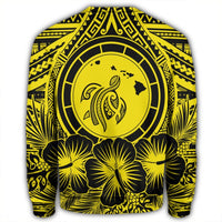 Hawaiian Map Honu Hibiscus Tropic Yellow Polynesian Sweatshirt - AH - Polynesian Pride