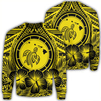 Hawaiian Map Honu Hibiscus Tropic Yellow Polynesian Sweatshirt - AH Unisex Black - Polynesian Pride