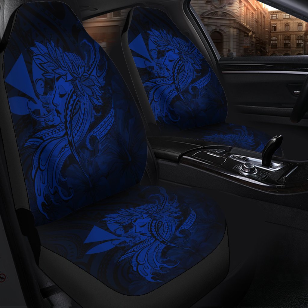 Hawaiian Map Hula Girl Hibiscus Kanaka Polynesian Car Seat Covers - Blue - AH - Polynesian Pride