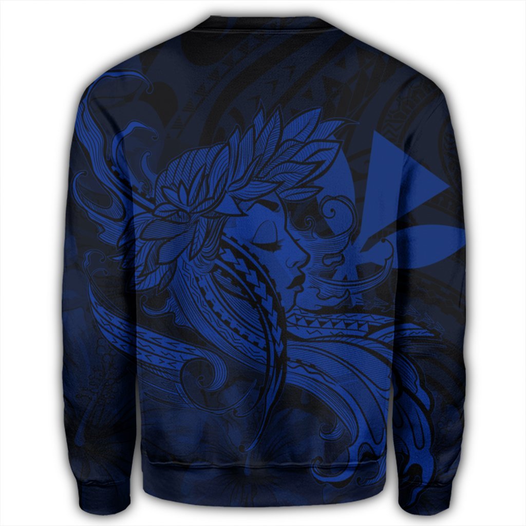 Hawaiian Map Hula Girl Hibiscus Kanaka Polynesian Sweatshirt - Blue - AH - Polynesian Pride