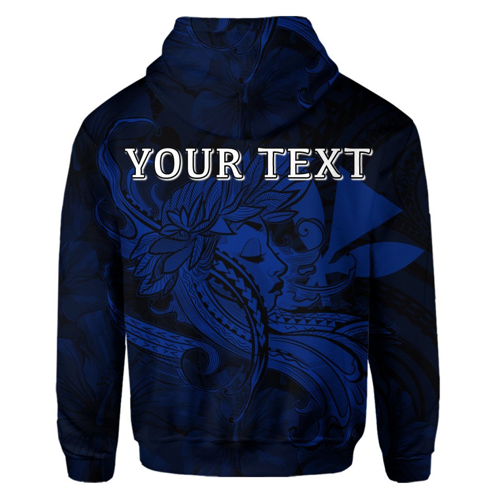 Custom Hawaiian Map Hula Girl Hibiscus Kanaka Polynesian Hoodie Blue - Polynesian Pride