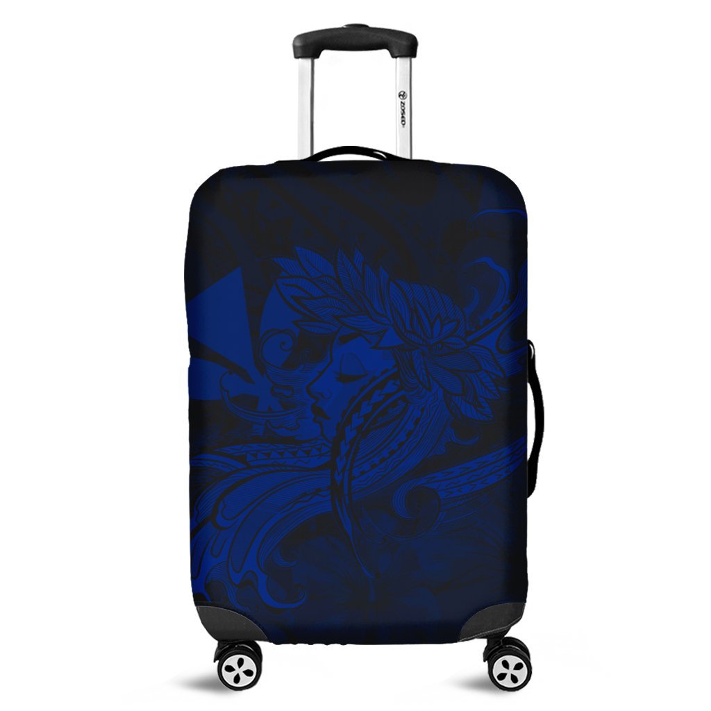 Hawaiian Map Hula Girl Hibiscus Kanaka Polynesian Luggage Covers - Blue - AH Black - Polynesian Pride