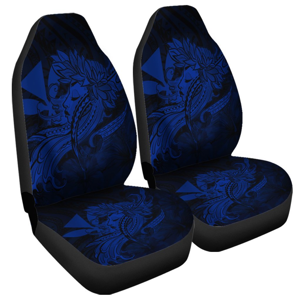 Hawaiian Map Hula Girl Hibiscus Kanaka Polynesian Car Seat Covers - Blue - AH Universal Fit Black - Polynesian Pride