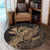 Hawaiian Map Hula Girl Hibiscus Kanaka Polynesian Round Carpet - Gold - AH - Polynesian Pride