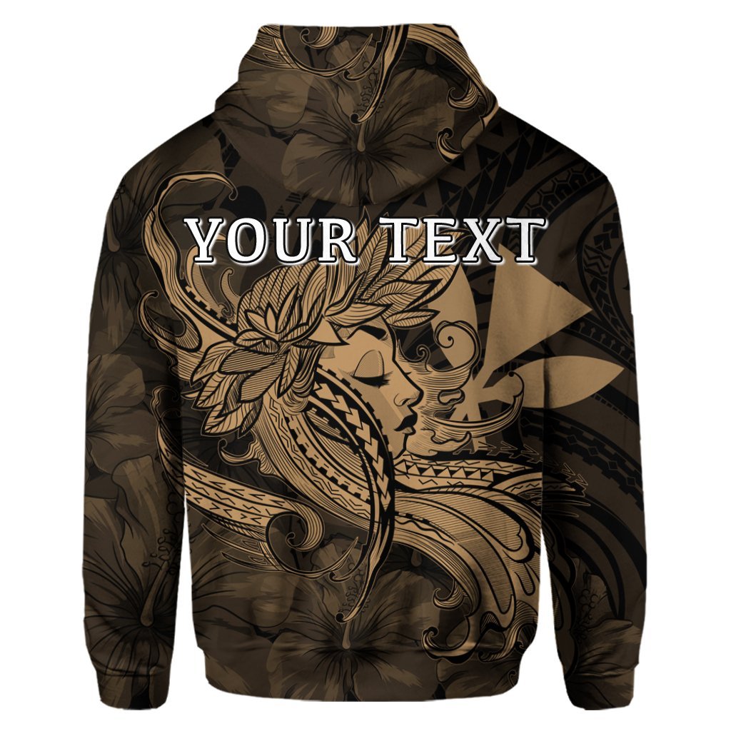 Custom Hawaiian Map Hula Girl Hibiscus Kanaka Polynesian Hoodie Gold - Polynesian Pride