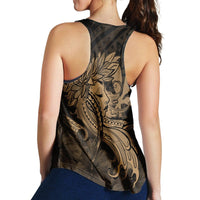 Hawaiian Map Hula Girl Hibiscus Kanaka Polynesian Racerback Tank - Gold - AH - Polynesian Pride