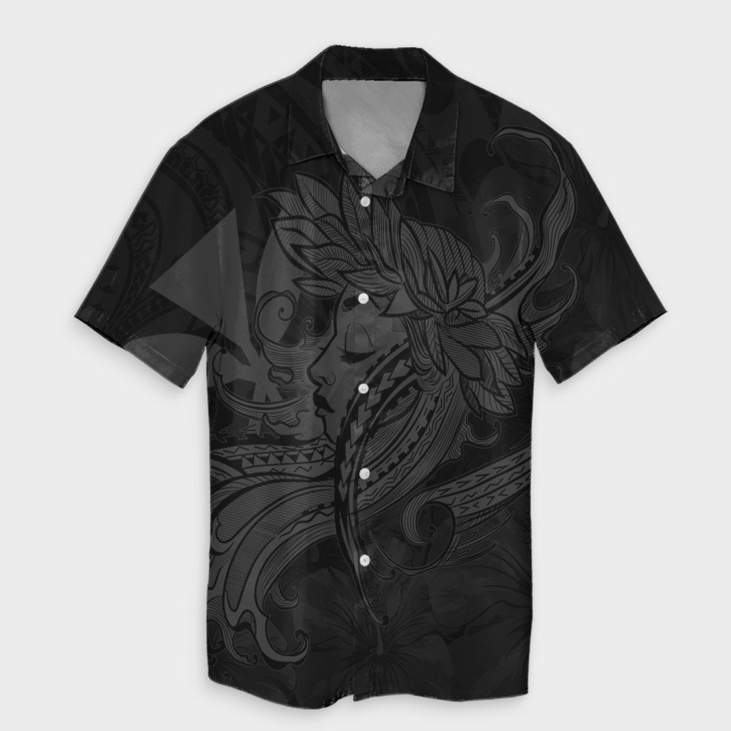 Hawaiian Map Hula Girl Hibiscus Kanaka Polynesian Hawaiian Shirt - Gray - AH Unisex Black - Polynesian Pride