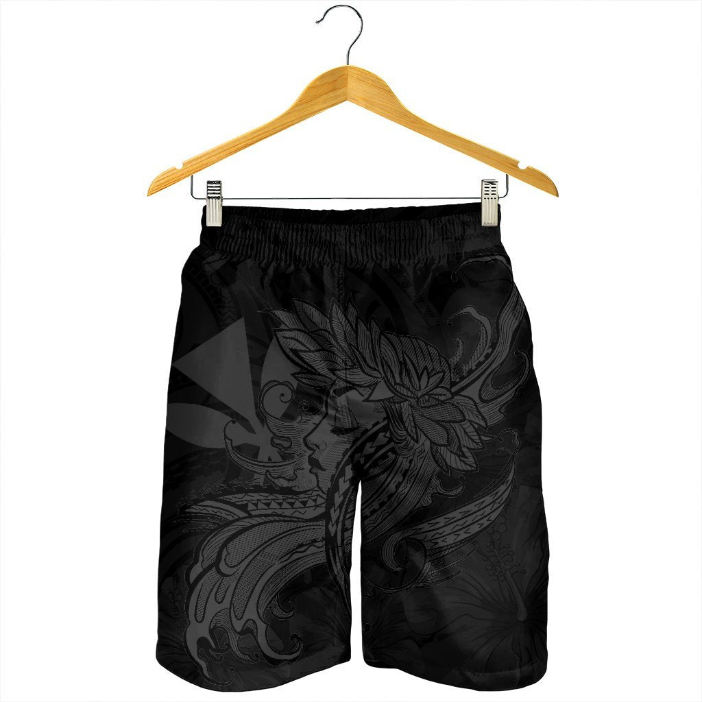 Hawaiian Map Hula Girl Hibiscus Kanaka Polynesian Men's Shorts - Gray - AH - Polynesian Pride