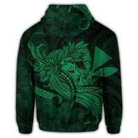 Hawaiian Map Hula Girl Hibiscus Kanaka Polynesian Zip Hoodie Green - Polynesian Pride