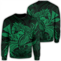 Hawaiian Map Hula Girl Hibiscus Kanaka Polynesian Sweatshirt - Green - AH Unisex Black - Polynesian Pride