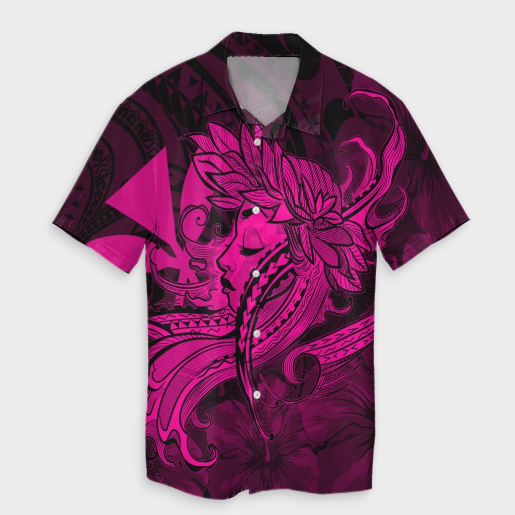 Hawaiian Map Hula Girl Hibiscus Kanaka Polynesian Hawaiian Shirt - Pink - AH Unisex Black - Polynesian Pride