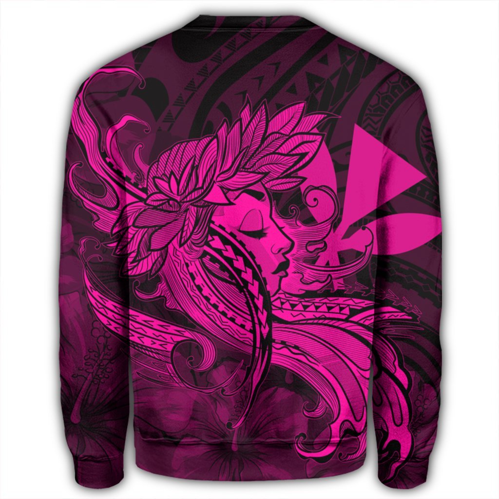 Hawaiian Map Hula Girl Hibiscus Kanaka Polynesian Sweatshirt - Pink - AH - Polynesian Pride