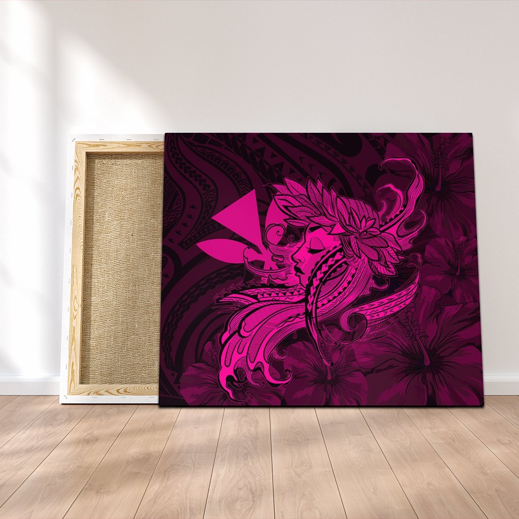 Hawaiian Map Hula Girl Hibiscus Kanaka Polynesian Canvas - Pink - AH Canvas Poly-cotton - Polynesian Pride